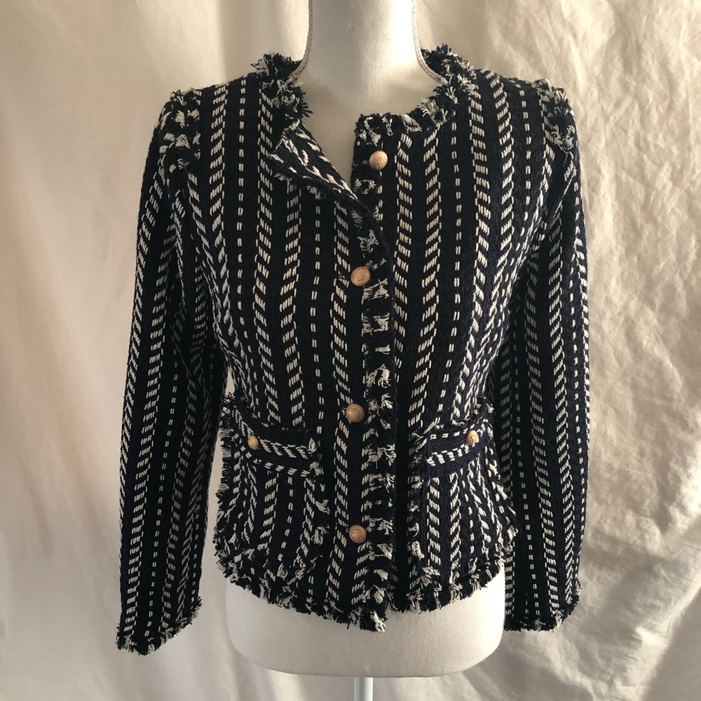 Medium Jealous Tomato Navy Tweed Jacket Fringe